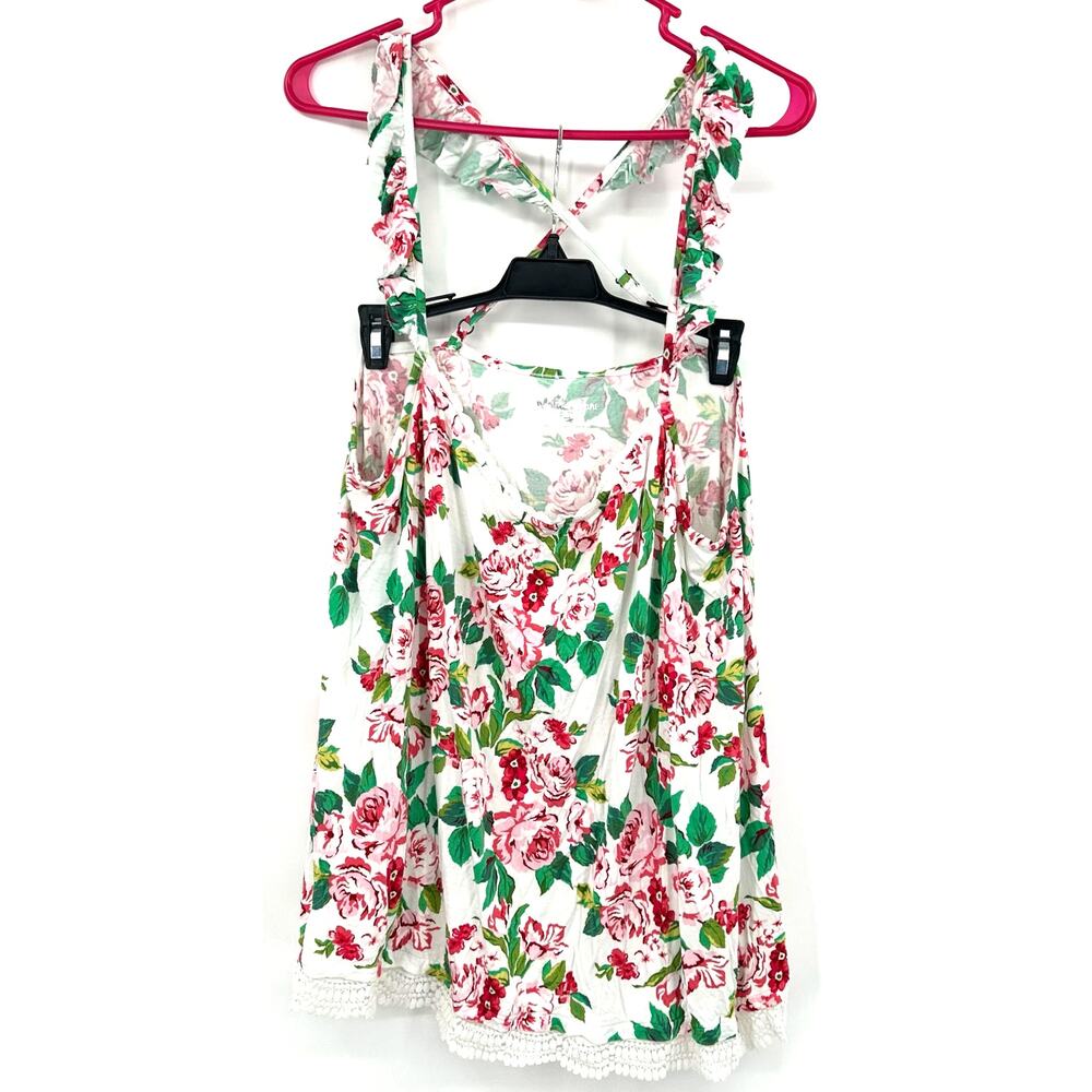 Matilda Jane Size XXL Tank Top Criss Cross‎ Back White Pink Floral Print Crochet